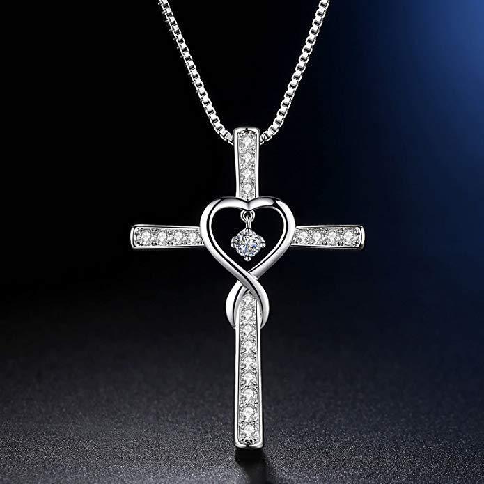 Infinity Cross Birthstone Pendant Necklace (12 Colors)