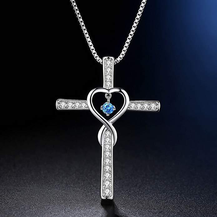 Infinity Cross Birthstone Pendant Necklace (12 Colors)