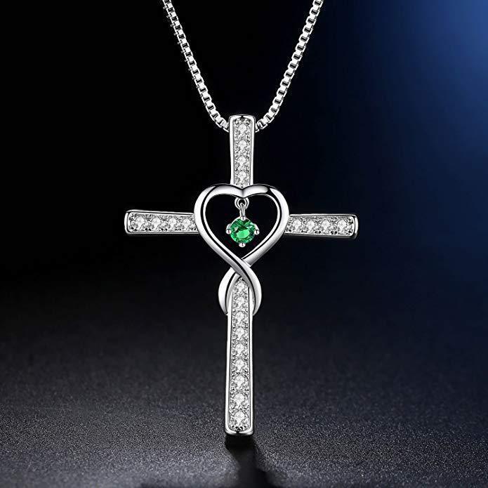 Infinity Cross Birthstone Pendant Necklace (12 Colors)