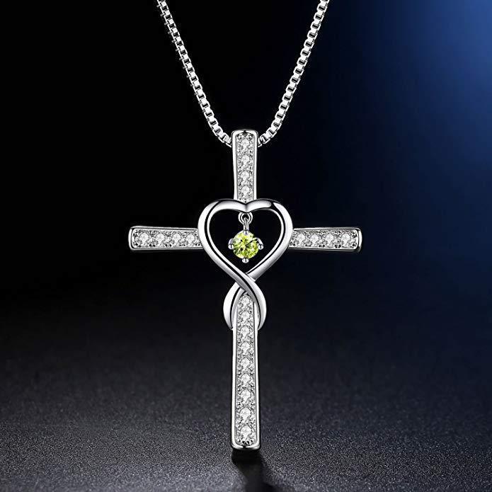 Infinity Cross Birthstone Pendant Necklace (12 Colors)