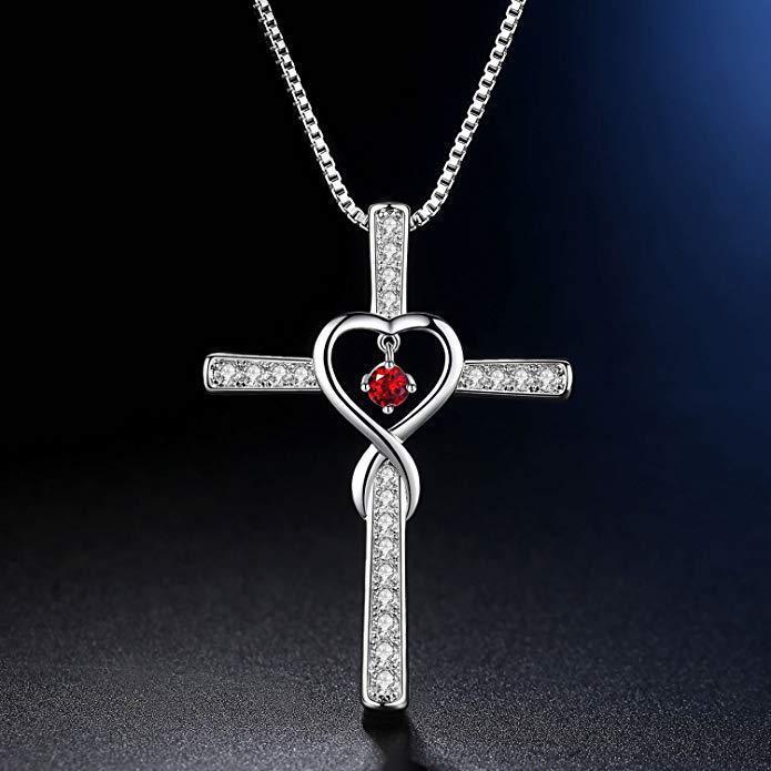 Infinity Cross Birthstone Pendant Necklace (12 Colors)